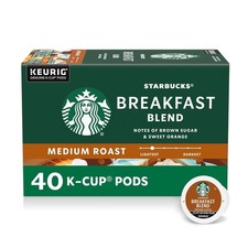 Starbucks K-Cup Coffee Pods, Medium Roast Hot or Iced Coffee, Breakfast Blend, 4