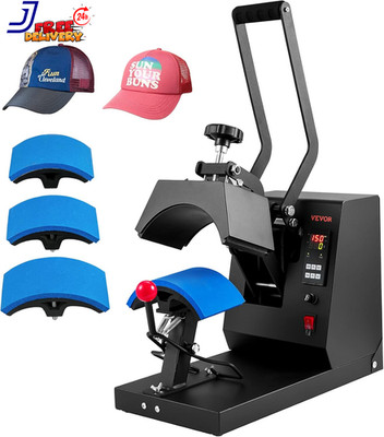 4-In-1 Heat Press Machine for Hats with 6X3Inches Curved Teflon-Coated Heat Plat