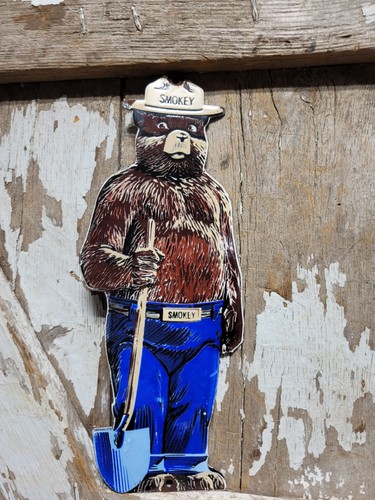 VINTAGE SMOKEY THE BEAR PORCELAIN SIGN OLD US FOREST SERVICE NATIONAL PARK FIRE