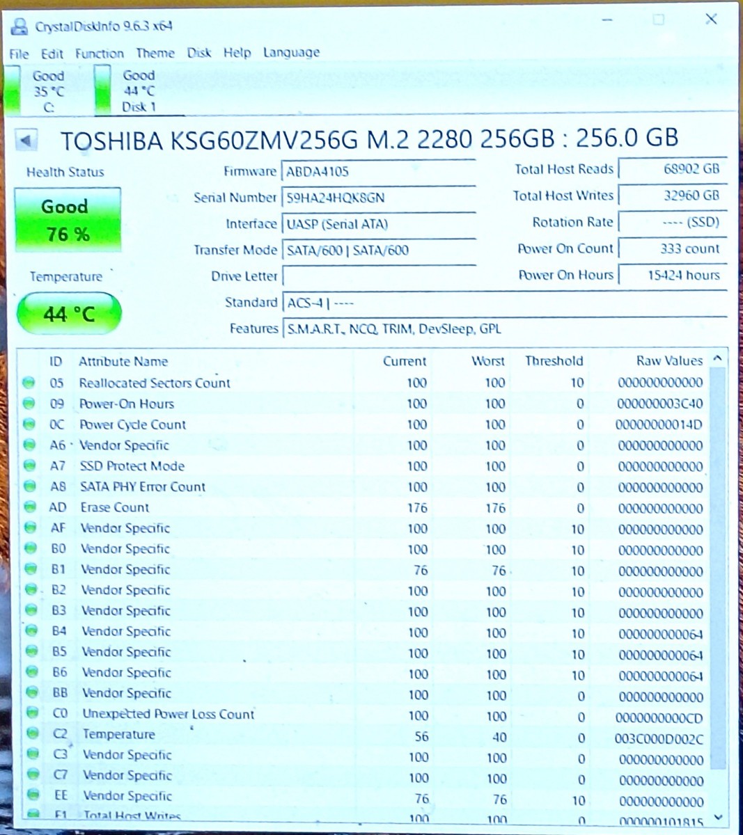 KSG60ZMV256G Toshib 256GB M.2 SATA 2280 Internal Solid State Drive