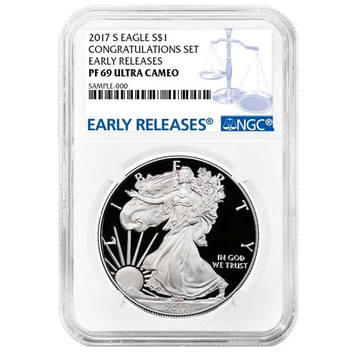 2017-S Proof $1 American Silver Eagle Congratulations Set NGC PF69UC Blue ER