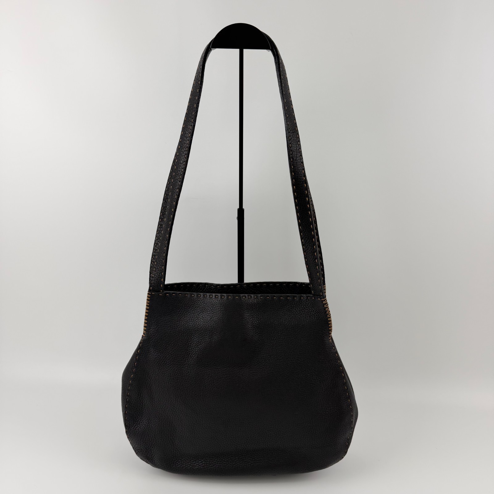 Borsa a tracolla originale FENDI in pelle nera ferramenta argento vintage donna