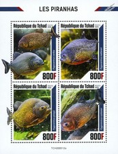 PIRANHAS Piranha Fish/Fishes MNH 4v-Stamp Sheet #203 (2020 Chad)