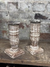 Pair Of Rustic Wooden Candle Holders / Large Church Candle Candlesticks /E