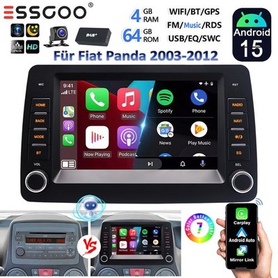 7'' Touchscreen Autoradio DAB+ Android 15 Carplay 4+64G +KAM Für Fiat Panda 03-12