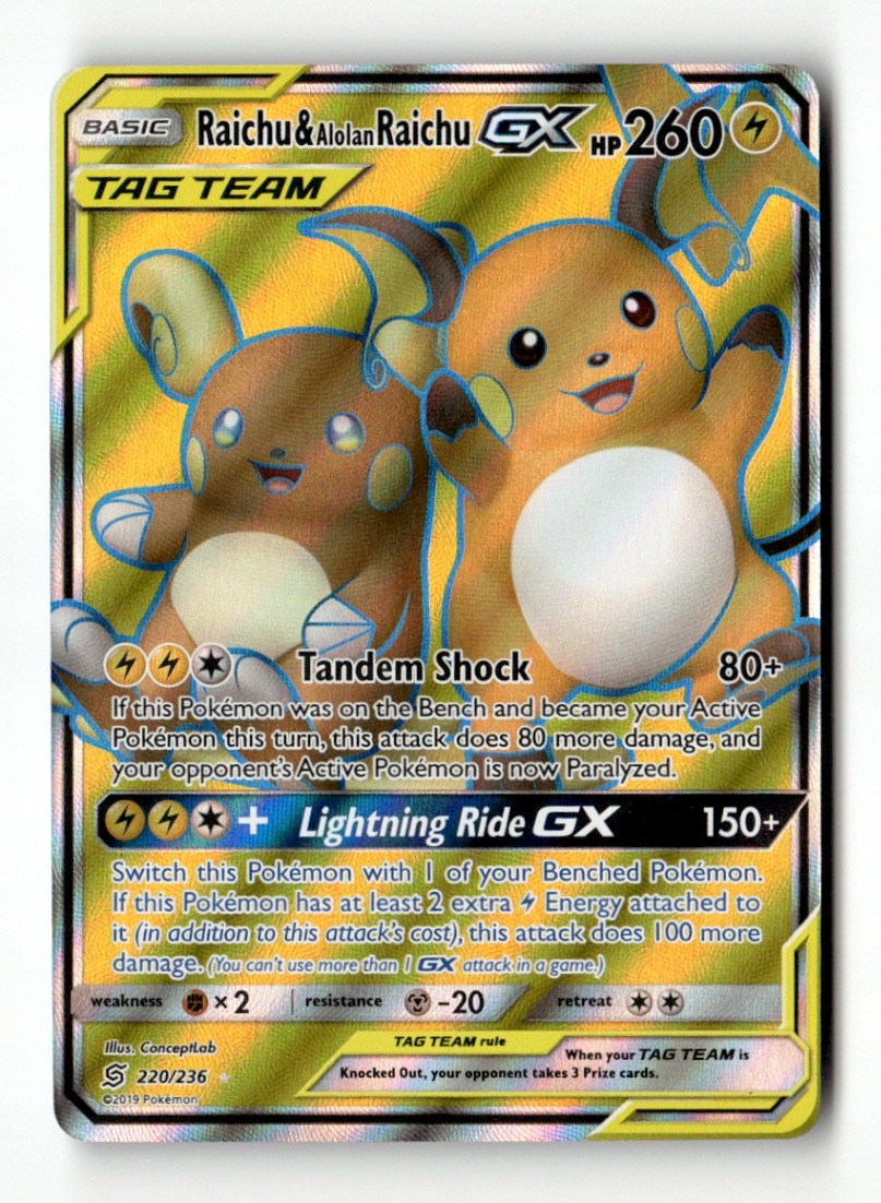 Raichu & Alolan Raichu GX (Full Art) - Unified Minds 220/236 NM Pokémon TCG