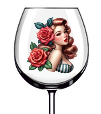 12x Pin Up Girl Rose Vinyl Aufkleber Abziehbild Becher Weinglas Flasche Laptop Auto