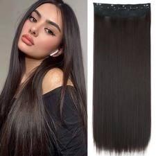 Synthetic Long Straight Clip In Hair Extension 5 Clips Heat Resistant Blonde