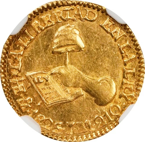 Mexico Gold 1/2 Escudo 1825-Mo JM NGC MS-64 Mexico City mint. Lustrous near-Gem!