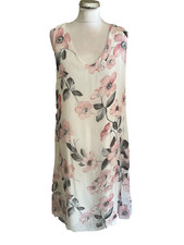 BELLAMBIA SILK MIX WHITE & PINK FLORAL PRINT TIE BACK SHIFT DRESS SIZE L