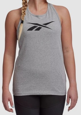 Reebok Women's Gray Vector Graphic Logo Racerback Tank Top Size M