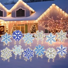 12 Pcs Light up Winter Snowflake Yard Signs with 24 Stakes 12 blue, silver 