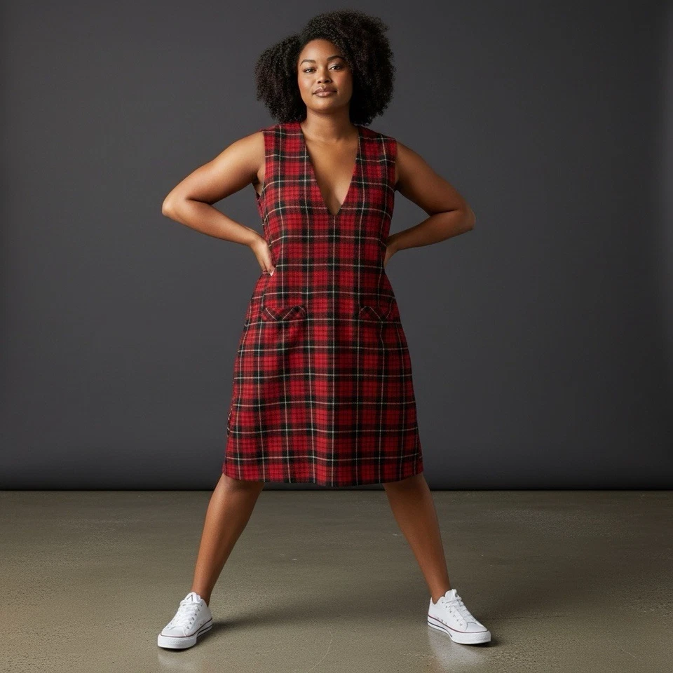 Винтажное рождественское праздничное платье без рукавов в клетку из шерстяной смеси Sag Harbor размер 12  - Изображение 2 из 4