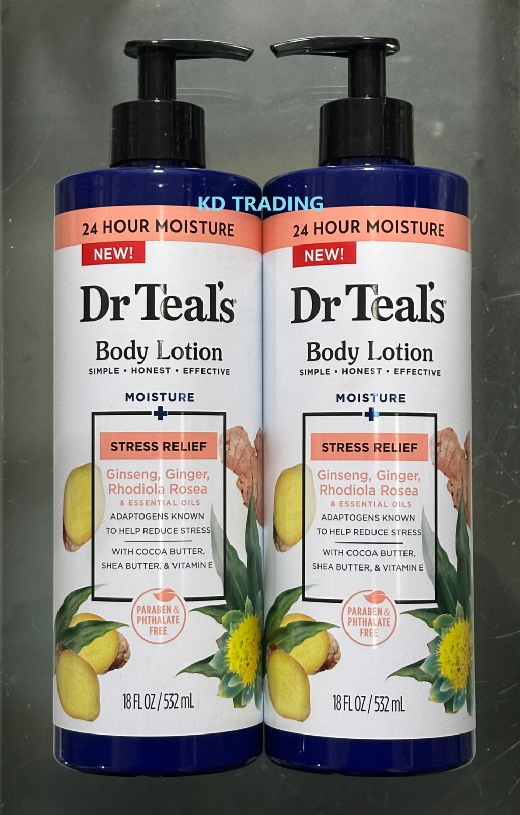 2x~ DR TEAL'S Ginseng Ginger Rhodiola Rosea STRESS RELIEF BODY LOTION Cocoa Shea