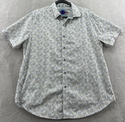 Robert Graham Shirt Men s Large Button Up Short Sleeve Circles Blue White