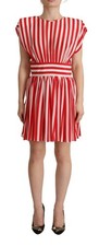 Dolce & Gabbana Red White Stripes Silk Mini A-line Women's Dress Authentic