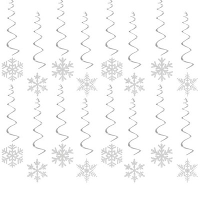 Snowflake Snow-Silver Christmas Party-Decorations Streamers - 16pcs White