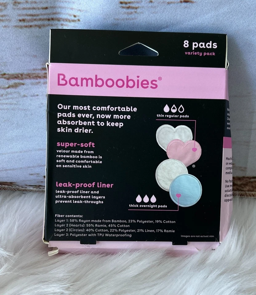 Almohadilla de lactancia lavable regular y durante la noche Bamboobies - 8ct Foto 2 de 2