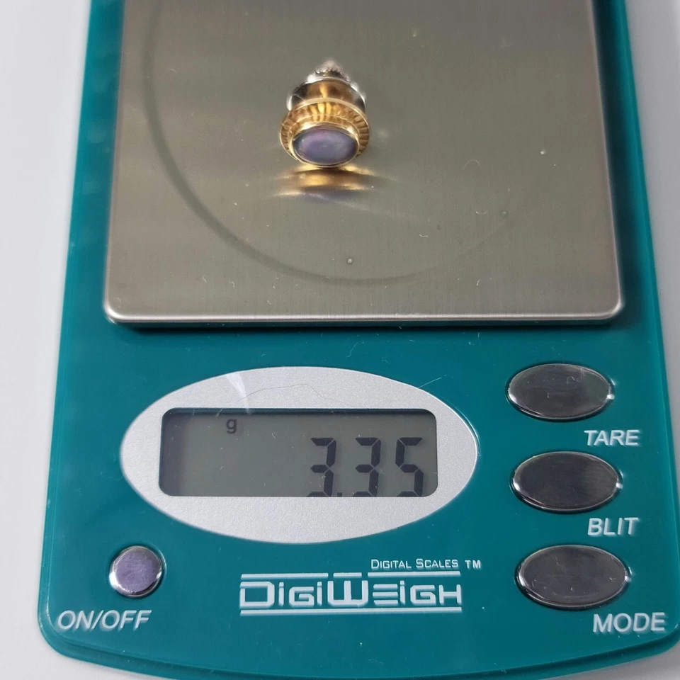 Broche prendedor de solapa cabujón opalita púrpura ópalo de fuego ópalo oro 14kt firmado de 3,5 g Foto 2 de 4