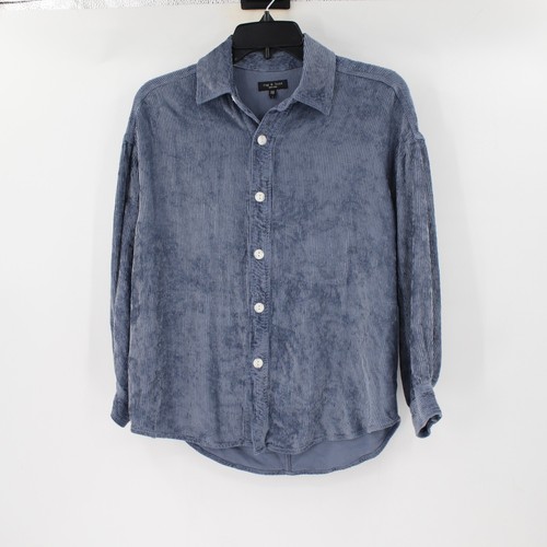 Rag & Bone Shirt womens 2XS Nusa Corduroy Button Down Slouchy Soft Viscose Blue