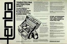 Tenba Pro Pak Instruction Sheet Owners Manual Original Camera Bag 