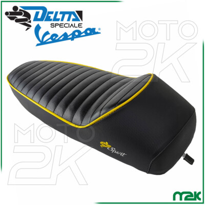 SELLA LUNGA SPORT BORDO GIALLO PELLE PER VESPA 50 SPECIAL L N R