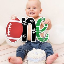 Football One Sign 1st Birthday Wooden Party Decorations for Boy Girl Photo Prop