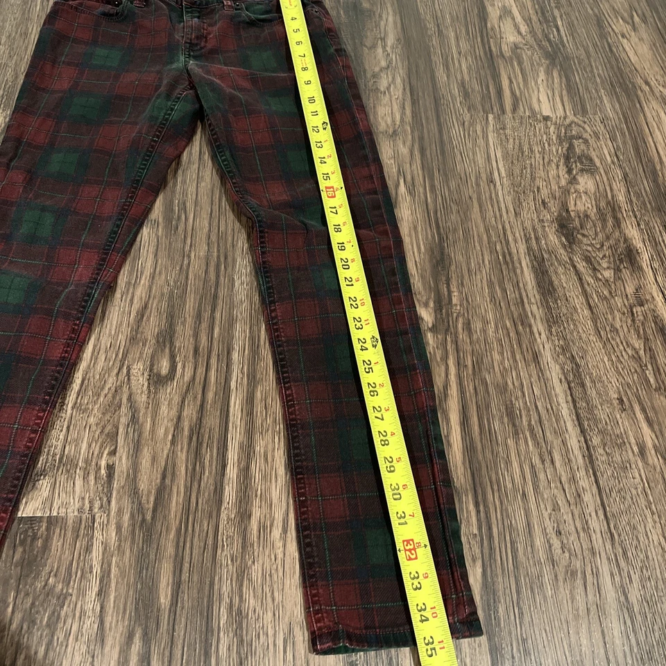 Ralph Lauren Red and Green Plaid Bowery Skinny Girls Jeans Size 14 - Image 2 of 4
