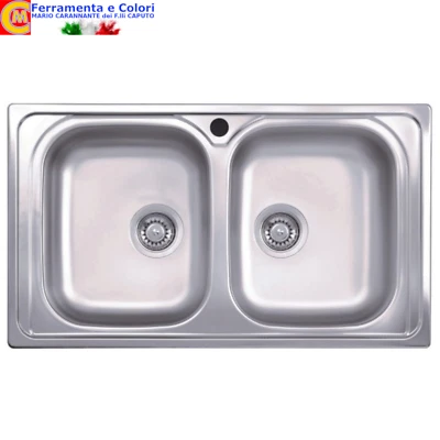 EFFEZETA ITALIA Lavello Cucina 2 Vasche 86x50 cm Lavandino Acciaio a Incasso Piletta 3"1/2