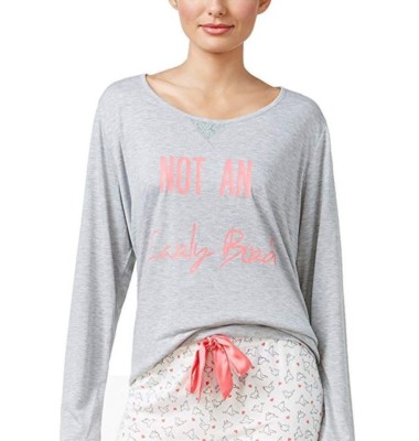 Jenni Graphic-Print Pajama Top Not an Early Bird Gray Medium NWOT
