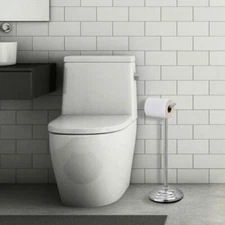 Freestanding Chrome-Plated Single-Roll Toilet Paper Holder, Movable Metal Stand