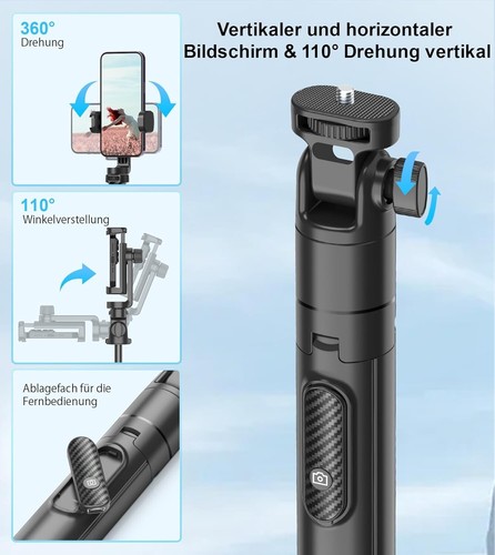 Selfie Stick Stativ 155cm Aluminium Tragbar Handy & Action Kamera Halter - Bild 5 von 10