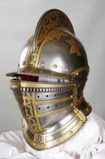 Medieval Etched Burgonet Helmet Knight Helmet 16 Gauges Steel,Tariff Free