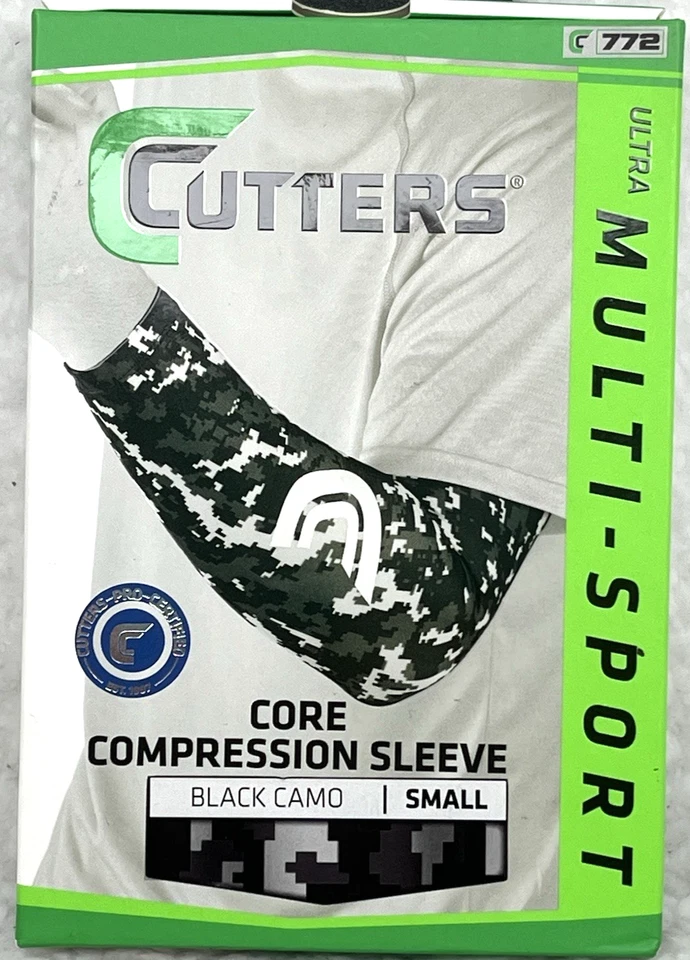 Cutters 772 Core Arm Compression Sleeve SZ Small Multi-Sport Black Camo - Image 3 of 4