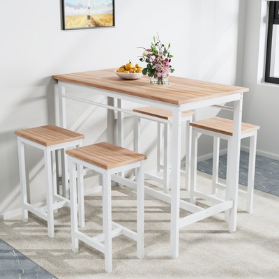 5-piece modern kitchen table four bar stools Bar table set 5PC metal frame MDF