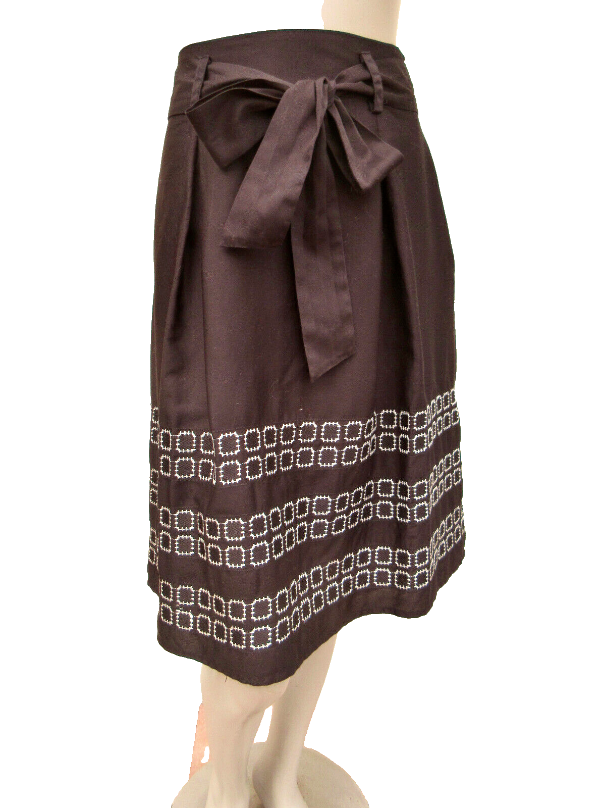 M&S Autograph black cotton skirt size 10 with removable tie belt-image