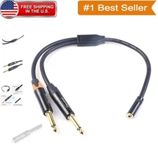 1 FT Bi-Directional 3.5mm to Dual 1/4 Inches Audio Splitter Cable with Shielding