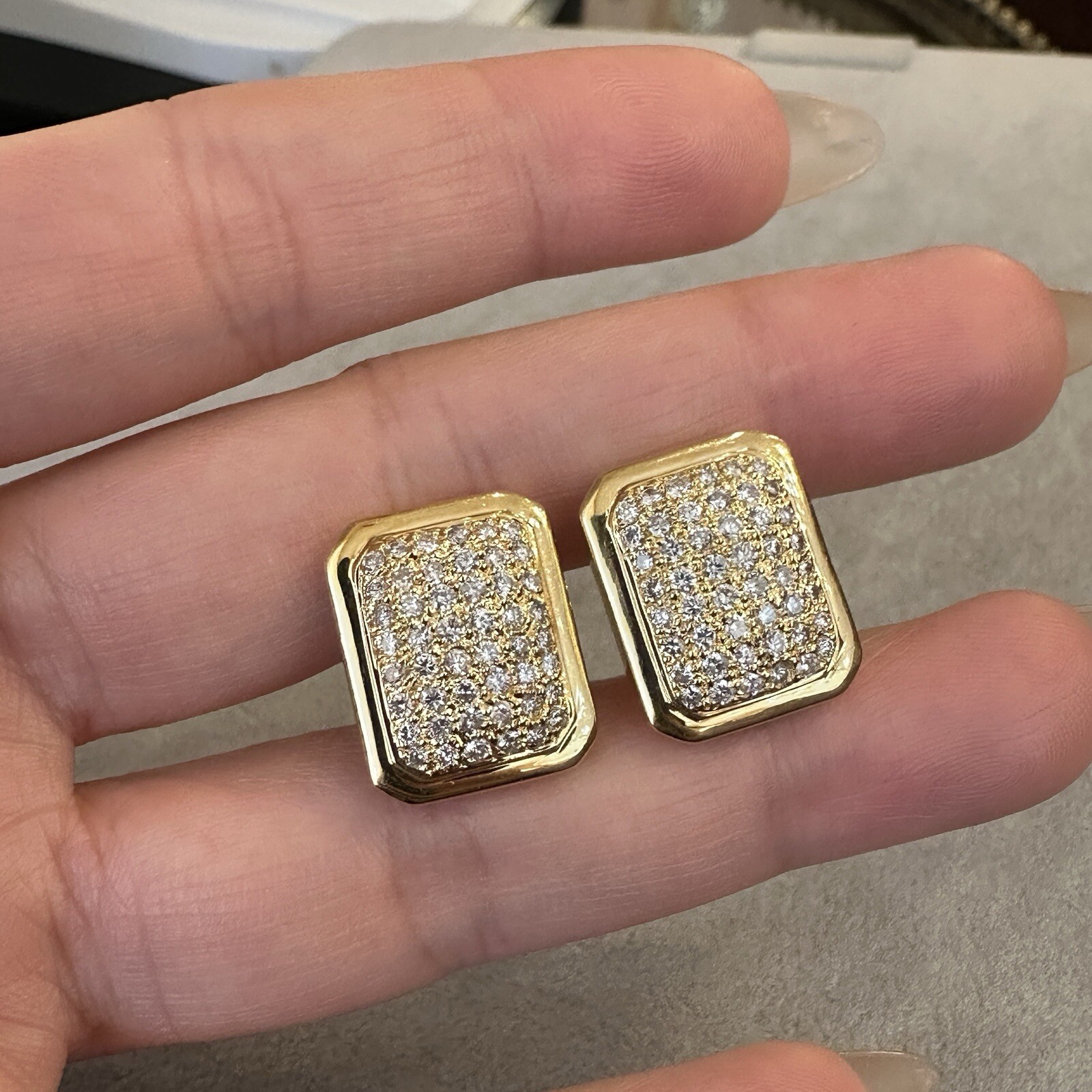 Pave Diamond Rectangular  Button Earrings 1.74 ct… - image 5