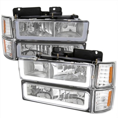 For 94-98 Chevy Silverado Tahoe Suburban Black Headlights +Turn Signals w/ U DRL