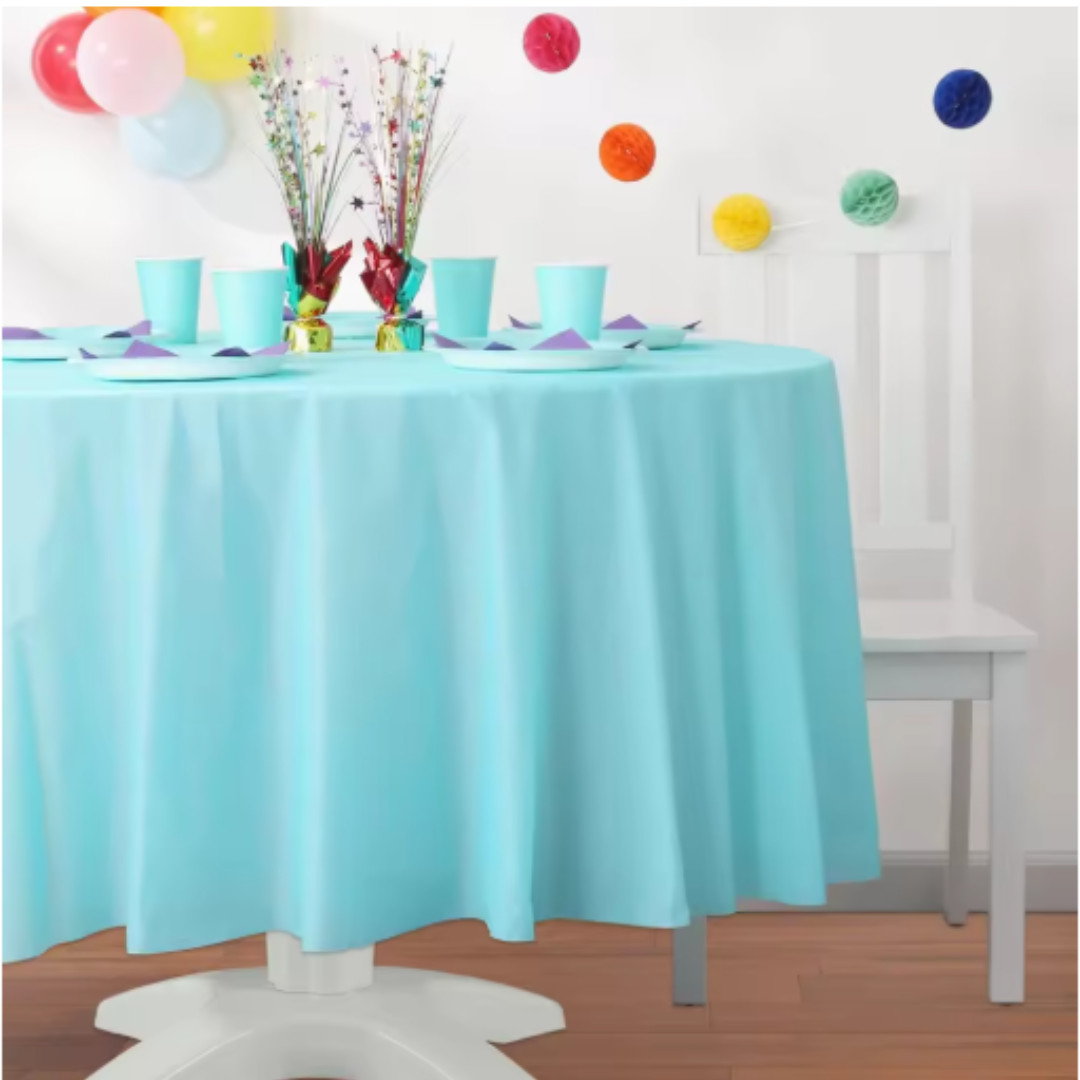 Disposable Party Tablecloth, 84" Round, Plastic Tablecover Easy, Water Resistant