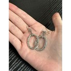 Estate Sterling Silver Oval Dangle Drop Hook Earrings Artisan Textured 10.9g — photo 6