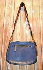 Marc Jacobs Women Gotham City Blue Pebbled Leather Crossbody Small Saddle Bag