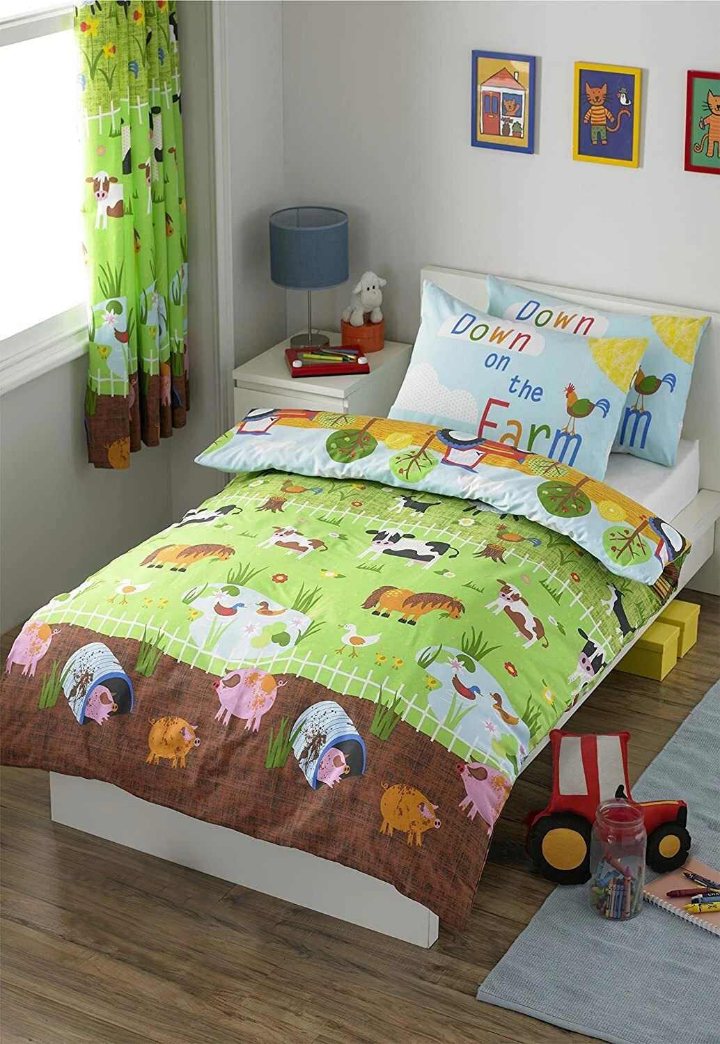 Farm Animals Cows Horses Pigs Sheep Ducks Dogs 66" x 72" Drop Lined Curtains