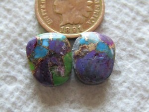 2 Green Mojave Turquoise Cabs 12 carats Mohave Gold Matrix Web Kingman cabochon