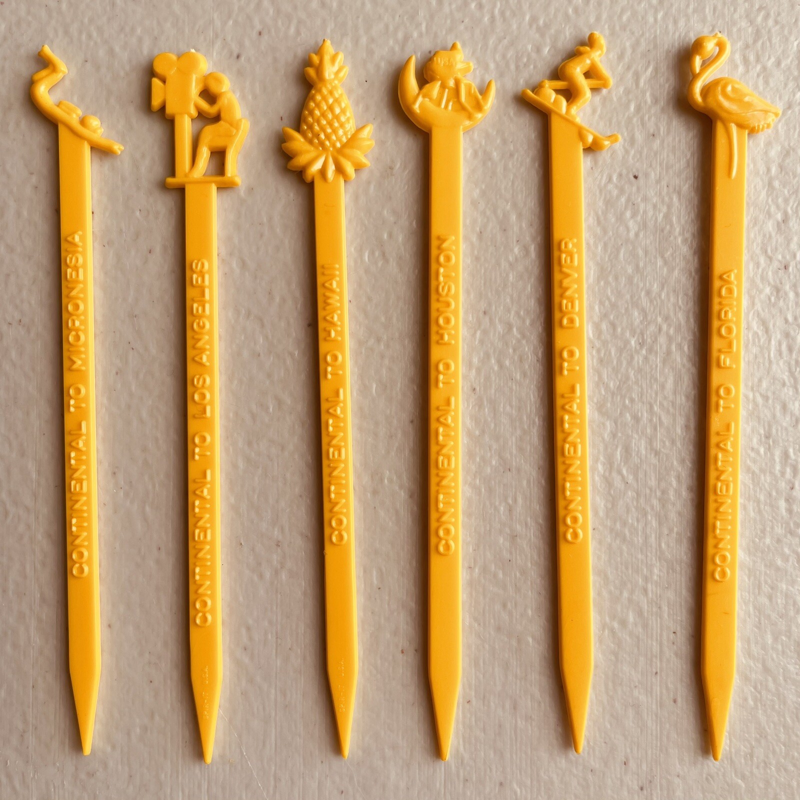 Continental Airlines Swizzle Sticks - Destinations Series - Set of 6 | eBay