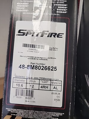Mercury New OEM Spitfire 4 Blade Prop 10.6x12 Propeller 48-8M8026625 Pontoon 1/2
