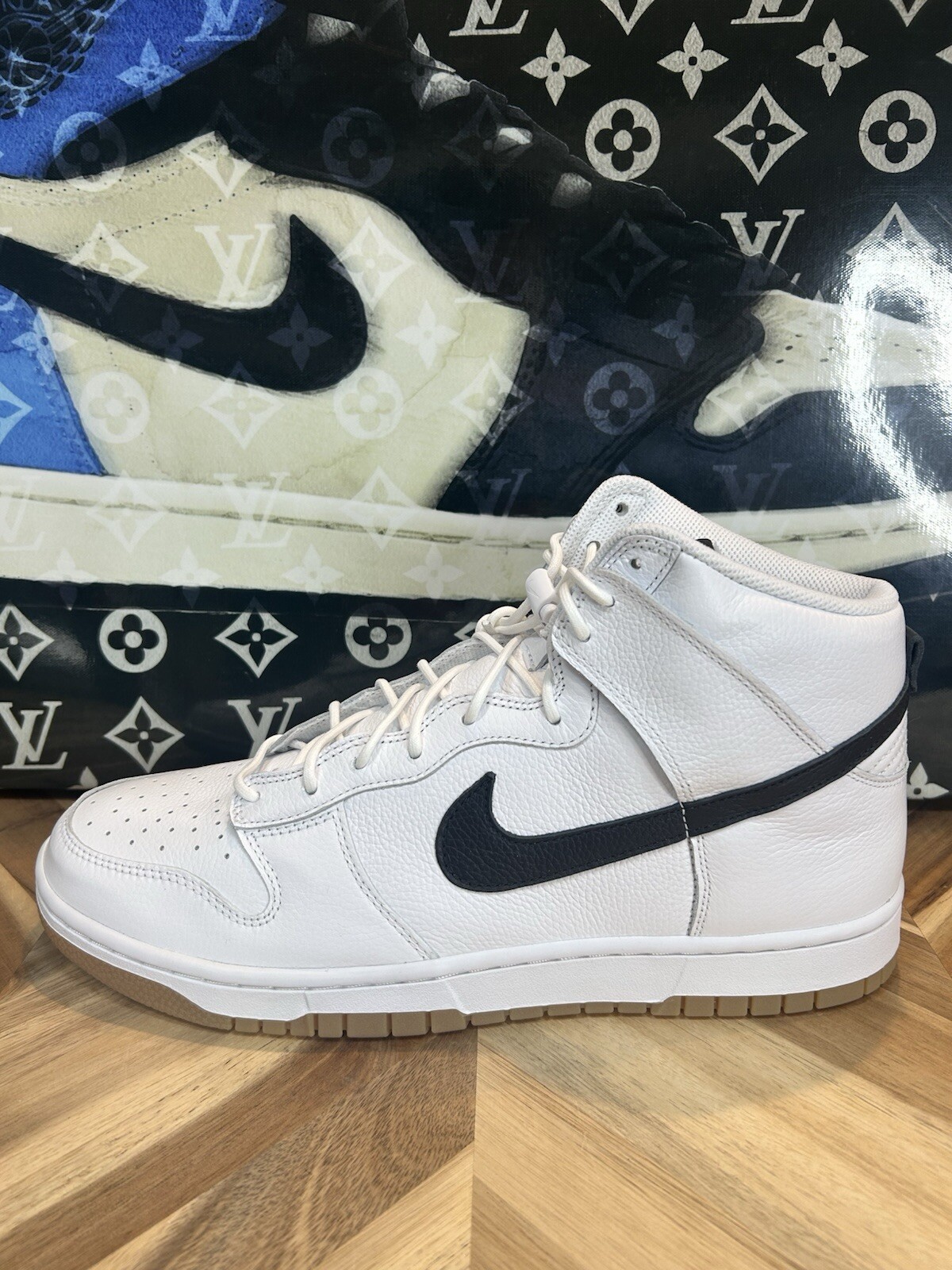 NIKE By You Dunk Hi Tumbled Leather White Black Gum Bottom Men’s 12