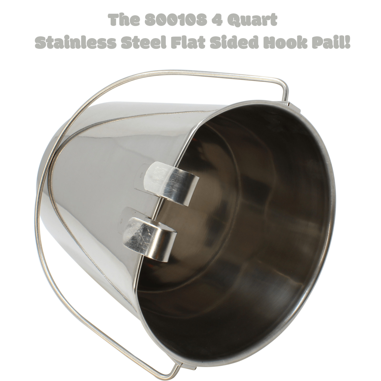 800108 Stainless Steel 4 Quart Flat Sided Food Water Bucket Pail Dog Kennel Farm