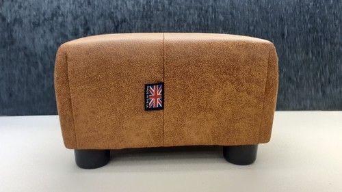 Footstool / Pouffe / Small Stool / Distressed Tan Aged Look / Faux Leather. - Picture 4 of 21