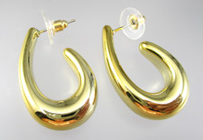 Light Weight Gold Tone Shiny J Drop Hoop 1 1/4" Post Earrings 133G